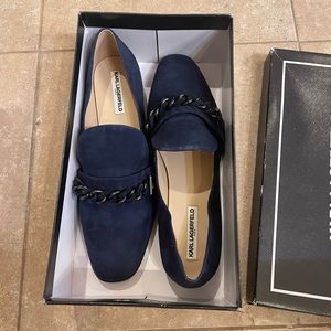 Karl Lagerfeld Paris Lynette Women's BLUE Chain Loafer Flats Shoes 14 M